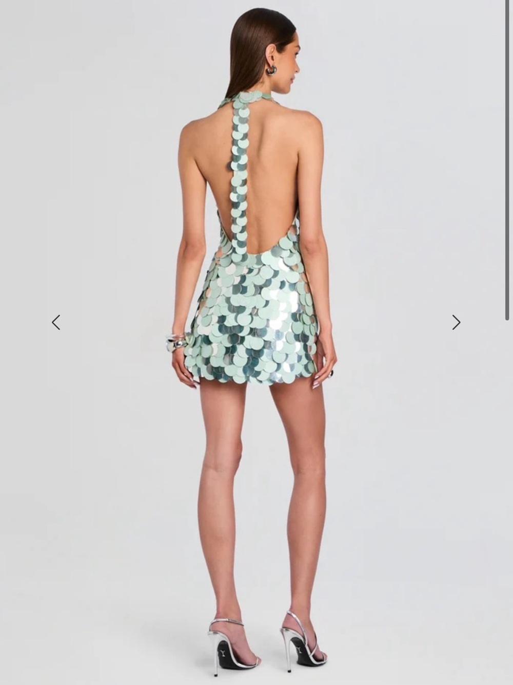 Retrofete Mint Silver Sequin Halter Mini Dress - Picture 2 of 3